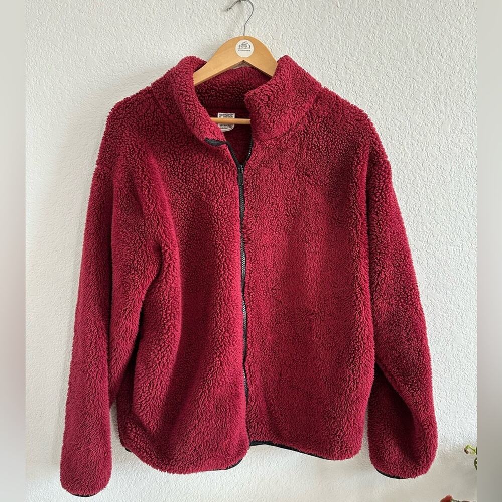 PINK Teddy Full-Zip sherpa maroon burgundy red Large - Picture 2 of 8